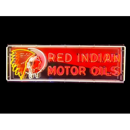 Porcelain Red Indian Motor Oils Neon Sign / Vintage Gas Signs / Petroliana Mens