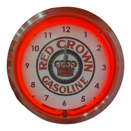Standard Red Crown Gasoline Neon Clock / Red Crown Petroliana Neon Clocks