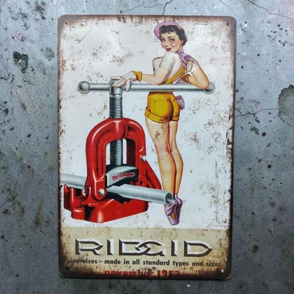 Ridgid Tool Pinup Sign / Ridged #2 Signs / Vintage Calender Tools Mens Decor