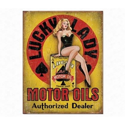 Lucky Lady Motor Oils Sign / Lady Luck Wall Signs for Garage and Man Cave Lucky Lady Motor Oils Sign / Lady Luck Wall Signs for Garage and Man Cave