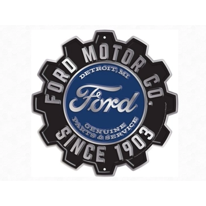 Licensed 12" Ford Gear Die Cut Sign / Ford Motor Company Detroit Michigan Garage Signs