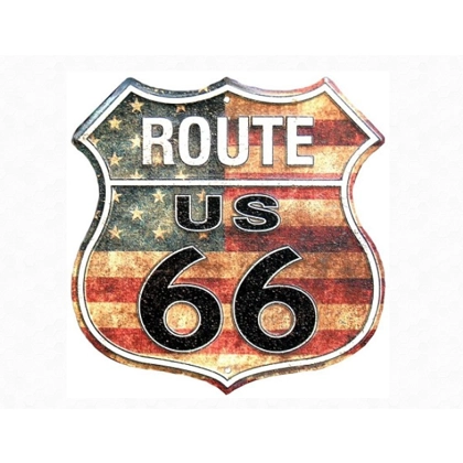 Route 66 US Flag Shield Sign / Licensed 12" Route 66 Vintage Car Garage Signs
