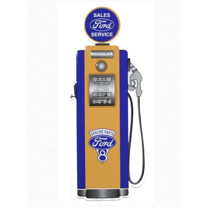 Licensed Ford V8 Gas Pump Die Cut Sign / Petroliana Vintage Pumps / Mens Signs