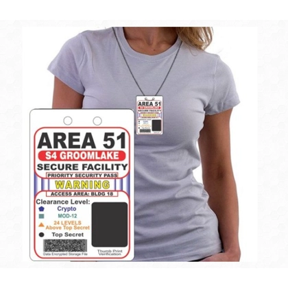 Area 51 Security Badge w/ Lanyard / Alien UFO Signs / Groomlake Conspiracy Mens