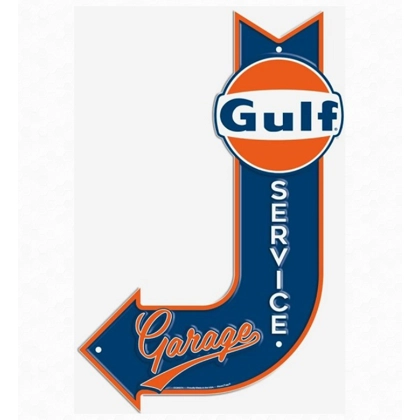 Licensed Gulf Service Garage Bent Arrow Die Cut Sign / Vintage Petroliana Signs