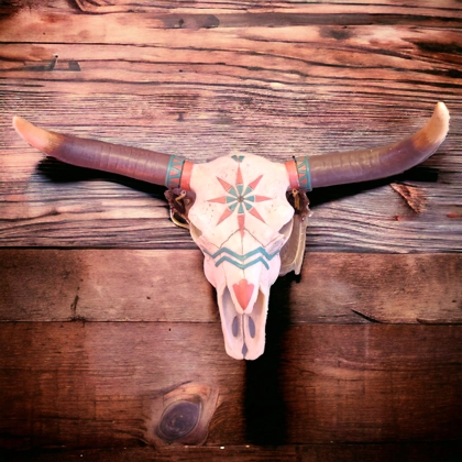 Resin Native Bull Skull Wall Decor / Native American Cow Skull