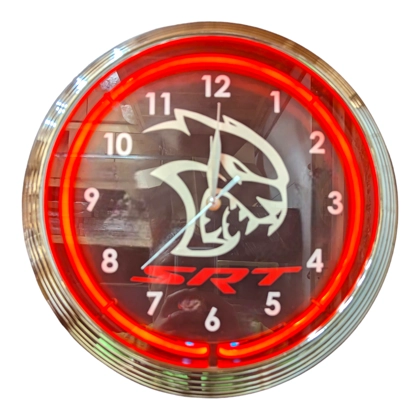 Licensed SRT Hellcat Neon Clock / Dodge Clocks / Chrysler Neon Clocks / Single Band Neon Clocks