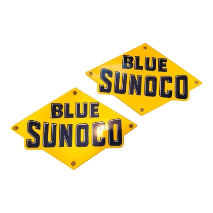 Set Blue Sunoco Porcelain Pump Plate Signs / PetrolianaPetro Wall Sign / Vintage
