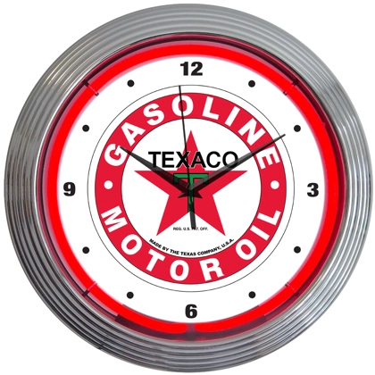 Licensed Texaco Neon Clock / Gasoline Motor Oil Single Band Clocks / Neon Clocks