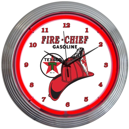 Licensed Texaco Fire Chief Neon Clock / Texaco Clocks / Gasoline / Fire Chief Single Band Neon Clock