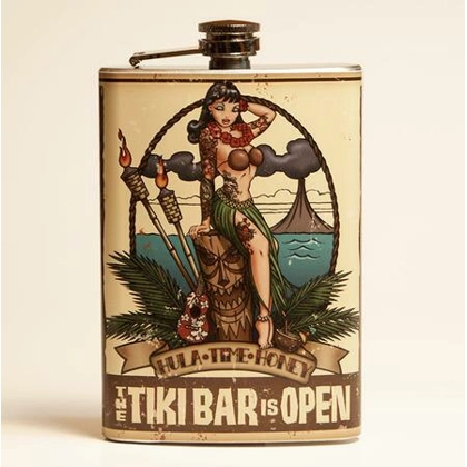 The Tiki Bar Is Open Flask / Happy Hour / Tiki Bar / Pin -Up