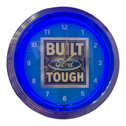 Licensed Built Ford Tough Neon Clock /Single Band Dealership Garage Clocks