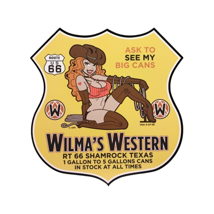 24" Wilmas Western Route 66 Sign / Cowboy Pin-Up Wall Signs
