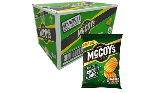 McCoys Cheddar And Onion Potato Crisps Ridge Cut Box Pack of 26 x 45g Grab Bag