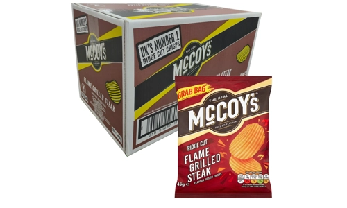 McCoys Flame Grilled Steak Potato Crisps Ridge Cut Pack of 26 x 45g Grab Bag