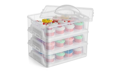 3 Tier Stackable Cupcake Carrier Box Muffin Cake Holder Plastic Clear Container