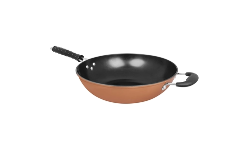 Gr8 Home Large 30cm Induction Copper Non Stick Carbon Steel Frying Wok Pan  With Two Handles Kitchen Chinese Cooking Asian Cookware