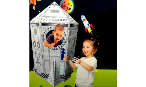 Colour Your Own Rocket Ship House Childrens Playhouse Kids Cardboard Wendy Tent