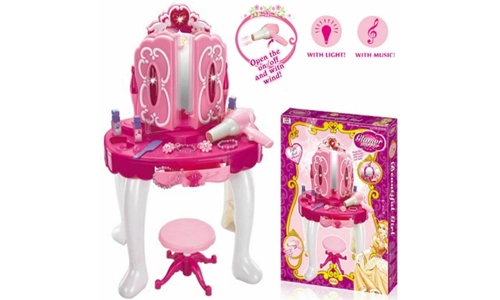 NEW GIRLS PINK DRESSING TABLE VANITY MIRROR PLAY SET TOY MAKE UP DESK WITH STOOL NEW GIRLS PINK DRESSING TABLE VANITY MIRROR PLAY SET TOY MAKE UP DESK WITH STOOL