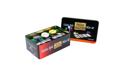 200 Piece Texas Hold Em Poker Set Tin Case Cards Deck Chips Mat Dice Casino Game 200 Piece Texas Hold Em Poker Set Tin Case Cards Deck Chips Mat Dice Casino Game