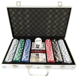 300 Piece Texas Hold Em Poker Set Carry Case Cards Deck Ch..