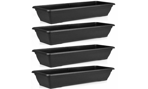 Set Of 4 Large 72cm Black Garden Plastic Trough Balcony Planter Window Plant Box