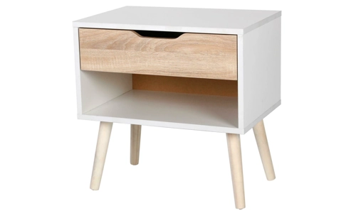 Gr8 Home Bedside Table Scandinavian Nordic Style White & Oak Effect Night Stand