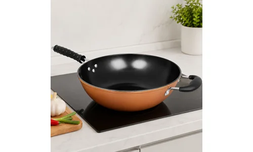 Large Copper Style Carbon Steel Non-Stick Wok Chinese Stir Frying Pan 30cm 12"