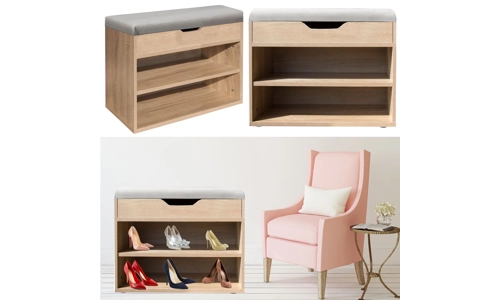 Wooden Ottoman Shoes Storage Rack Bench Padded Grey Seat Cabinet Cupboard Stand