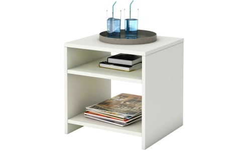 Bedroom Bedside Table Cabinet Lamp Night Stand With Open Storage Shelf White
