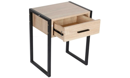Wooden Bedroom Bedside Table Cabinet Night Stand Storage Drawer Black Metal Legs