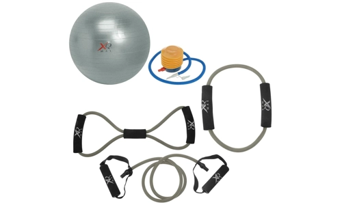 Home Gym 5 Pc Toning Kit Exercise Ball Resistance Band Tubes Fitness Workout Set