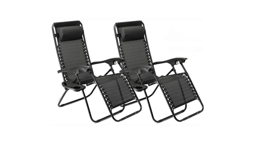 2 x Zero Gravity Reclining Garden Chair Sun Beach Lounger Recliner Outdoor Black
