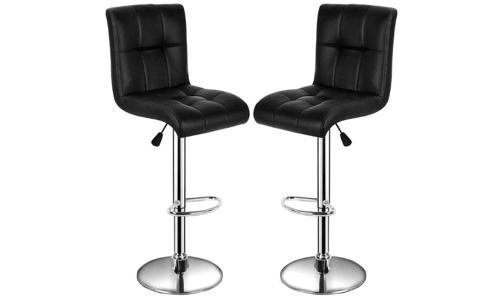 Pair Of 2 Black Faux Leather Swivel Breakfast Bar Stool Chairs Chrome Gas Lift