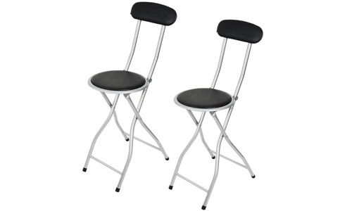 Set Of 2 Black Folding Bar Stool Breakfast High Chair Padded Desk Seat Kitchen