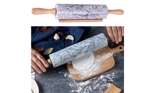 Marble Rolling Pin 46cm Kitchen Roll Baking Roller With Wooden Handles And Stand