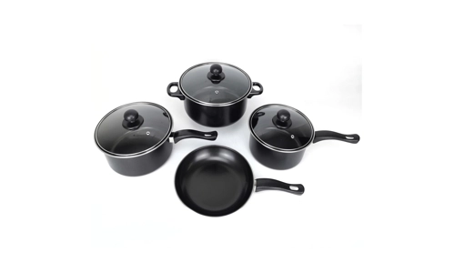 Black 7 Piece Non Stick Cookware Set Cooking Pot Frying Pan Saucepan With Lids