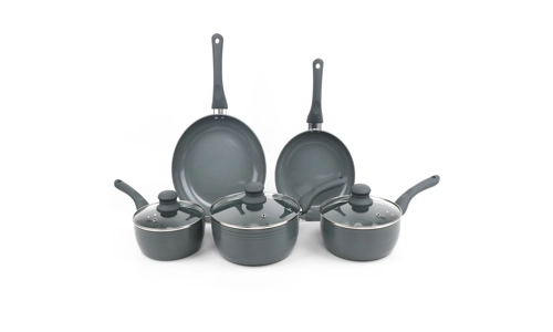 Grey 8 Piece Ribbed Cookware Set Non Stick Induction Pans Saucepans Cooking Pots