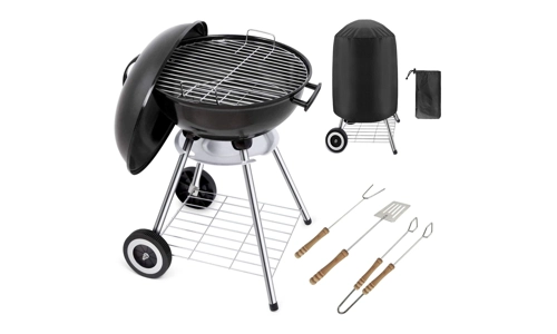 Portable 18" Kettle Charcoal BBQ Grill Barbecue With Utensils Cover Wheels Stand
