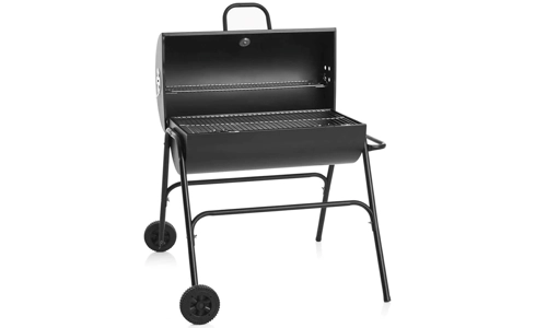 Large Oil Drum Charcoal BBQ Grill Barbecue Warming Rack Portable Wheels Stand