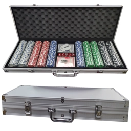 500 Piece Texas Hold Em Poker Set Carry Case Cards Deck Ch..