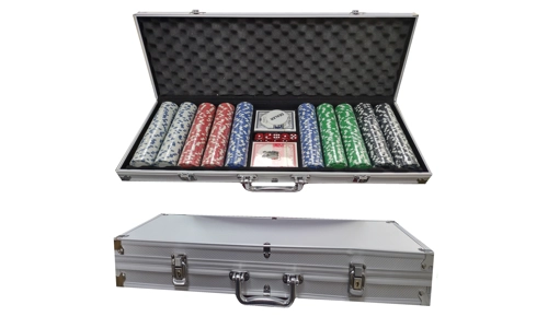 500 Piece Texas Hold Em Poker Set Carry Case Cards Deck Chips Dice Casino Game