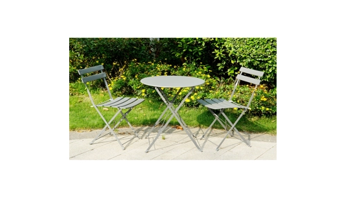 Grey Plain 3 Pcs Metal Garden Outdoor Folding Chairs Table Bistro Furniture Set