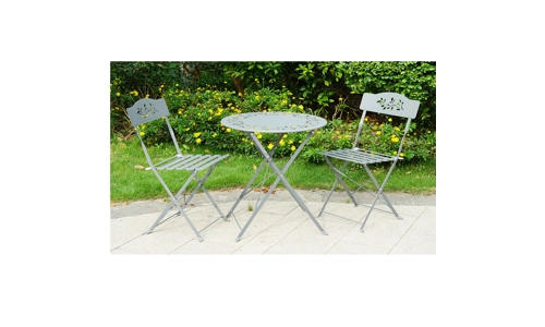 Grey Leaf 3 Pcs Metal Garden Outdoor Folding Chairs Table Bistro Furniture Set