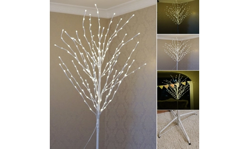 Large 7ft Pre-Lit 210 LED Xmas Light up White Birch Christmas Tree With Stand