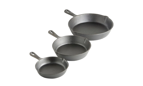 Cast Iron 3 Pcs Skillet Pan Set Non Stick Round Frying Grill Kitchen Fry Cooking