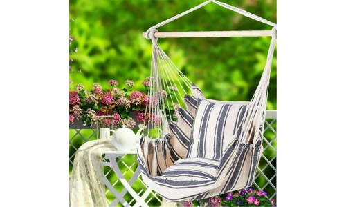 Blue And White Stripe Hammock Hanging Rope Chair Swing Seat With Pillows Cushion