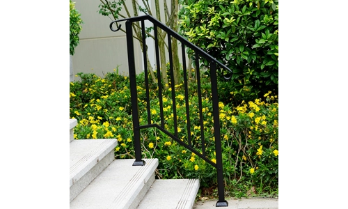 Outdoor Black Steel Handrail 2 Steps Garden Stairs Safety Grab Bannister Rail