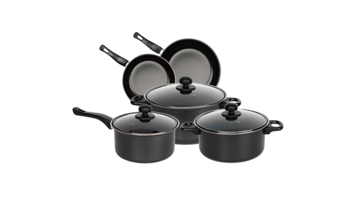 Black 8 Piece Non Stick Cookware Set Cooking Pot Frying Pan Saucepan With Lids