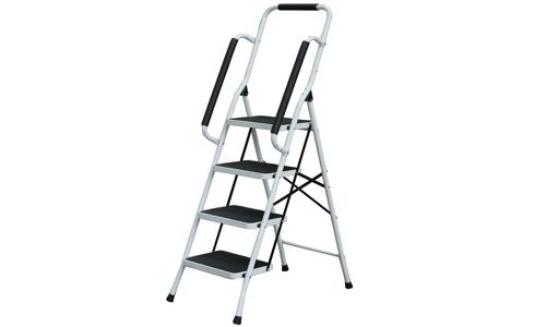 4 Step Ladder Folding Stool Non Slip Tread Steel Foldable Home DIY With Handrail